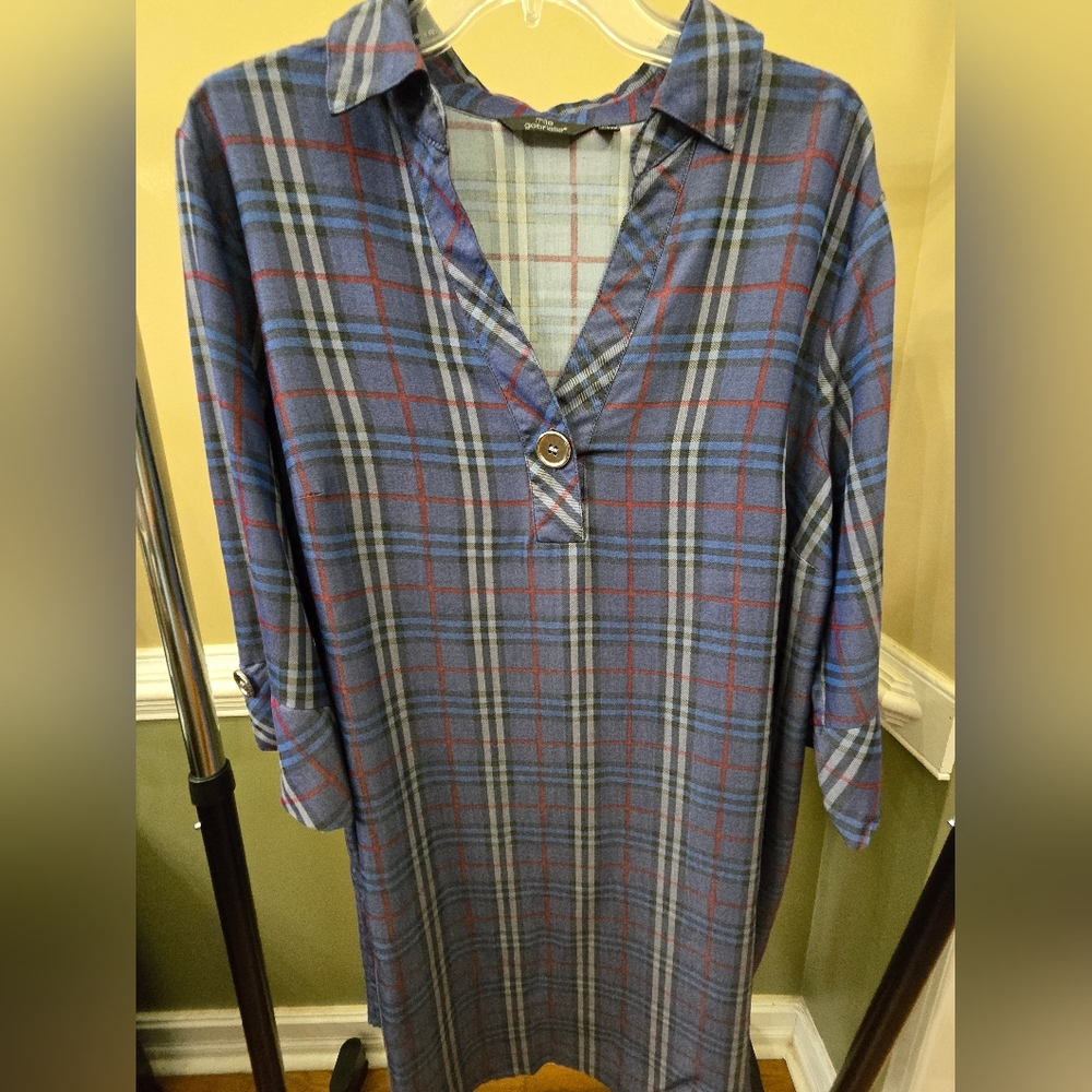 MILIE GABRIELLE-Tunic Shirt Dress with Plaid Pattern